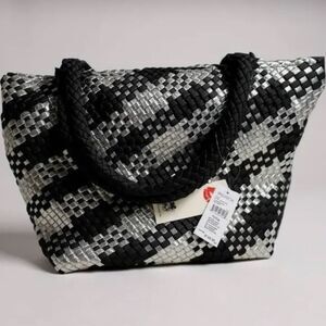Wildfox Large Black Silver Woven Tote Bag